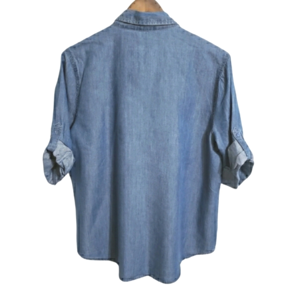 Gloria Vanderbilt Giselle Roll-tab Sleeve Blue Top Women's Size Large NWT - Picture 5 of 9